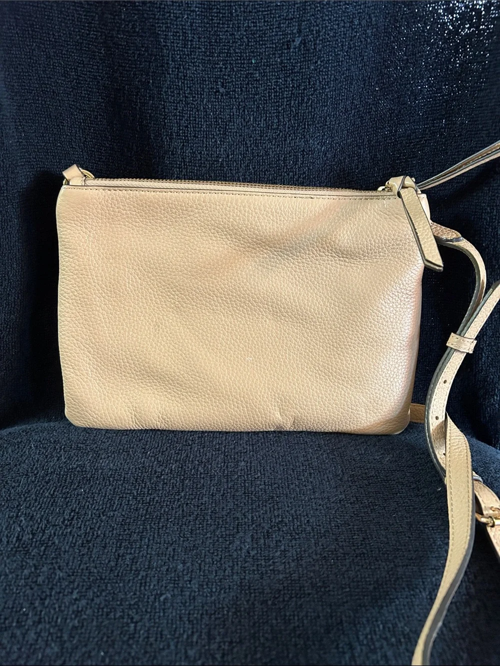Vince Camuto Pebbled Leather Crossbody in Light Nude Pink, Double Zippered